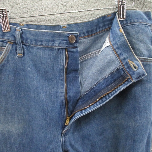 Vintage 1980's Wrangler Jeans Men's 38 Short Distressed Stone Wash Blue 84414KB - Picture 9 of 14